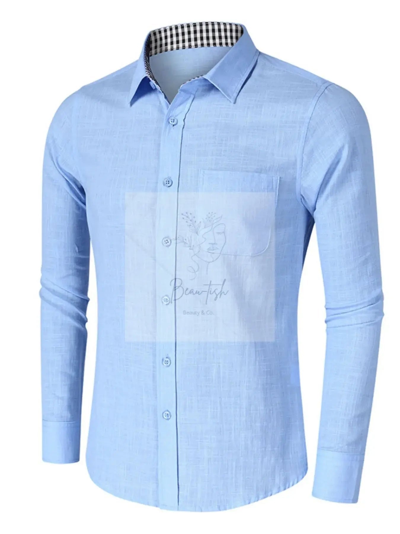 Men's Button - Down Shirt with Gingham Contrast