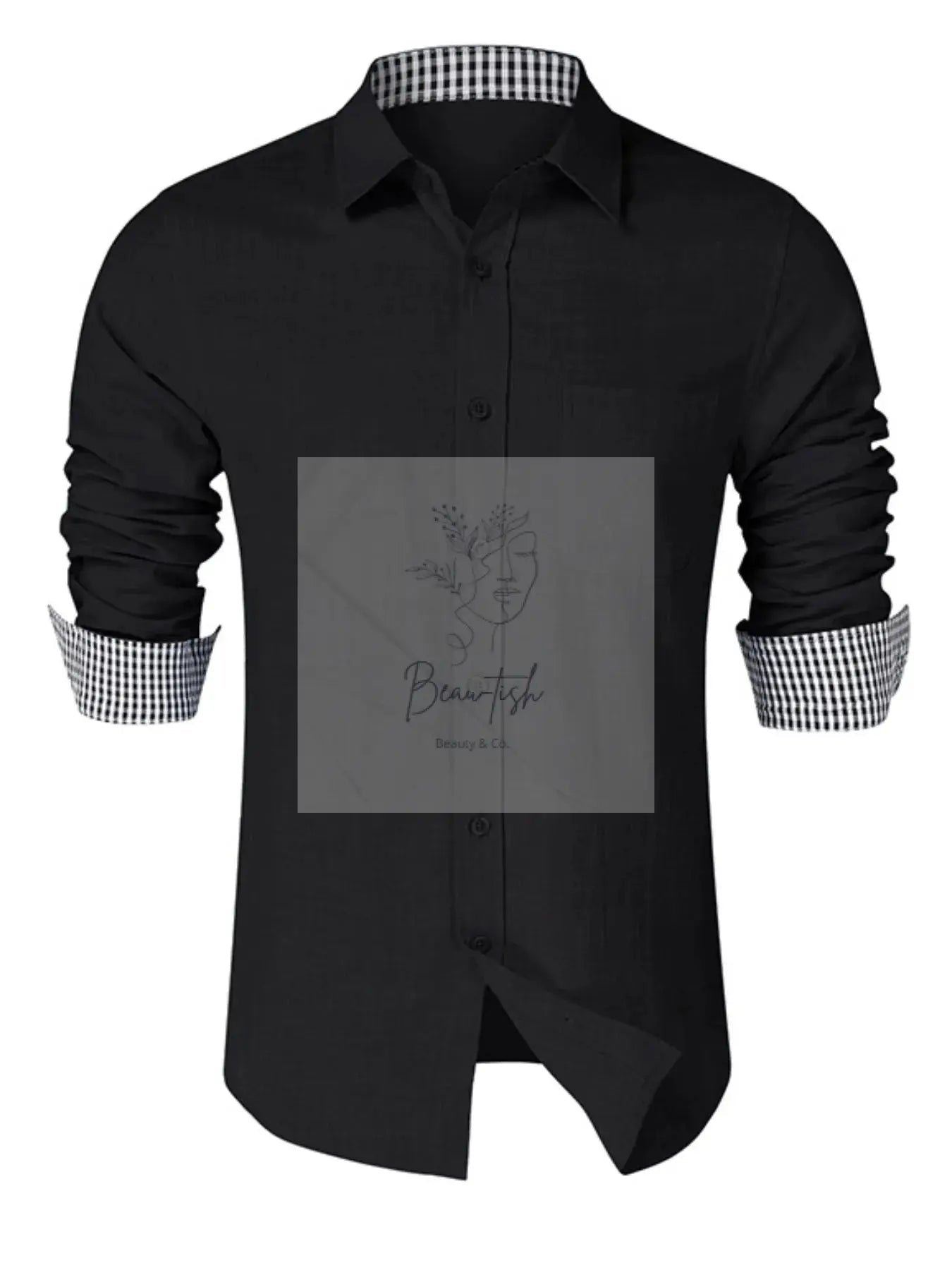 Men's Button - Down Shirt with Gingham Contrast