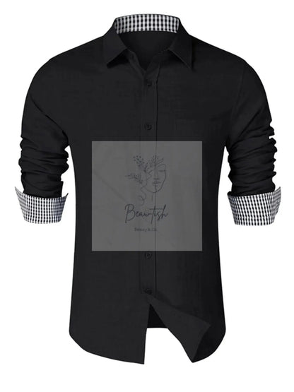 Men's Button - Down Shirt with Gingham Contrast
