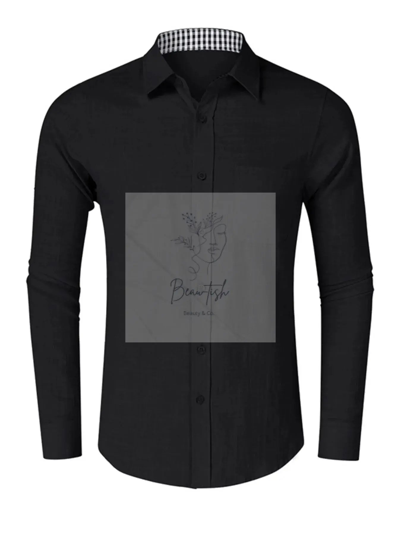 Men's Button - Down Shirt with Gingham Contrast