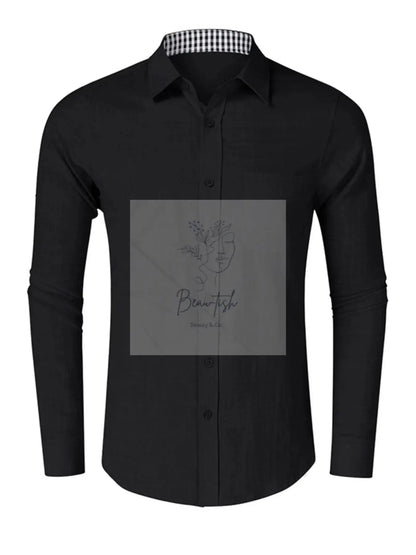 Men's Button - Down Shirt with Gingham Contrast