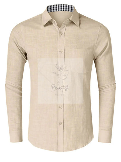 Men's Button - Down Shirt with Gingham Contrast