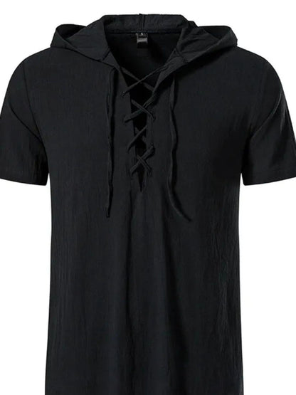 Men's Casual Lace-Up Hooded Top