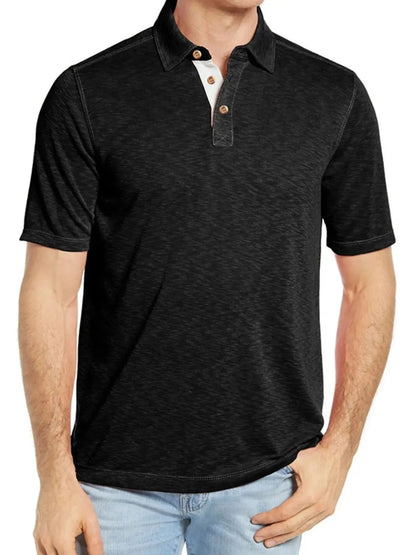 Men's Classic Heathered Polo Shirt with Contrast Buttons