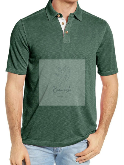 Men's Classic Heathered Polo Shirt with Contrast Buttons