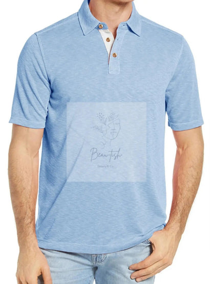 Men's Classic Heathered Polo Shirt with Contrast Buttons