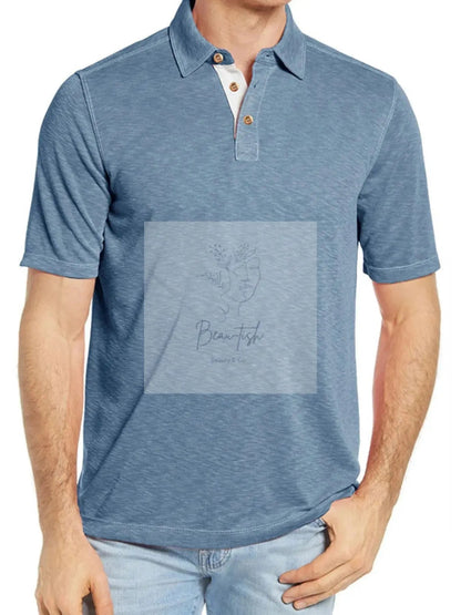 Men's Classic Heathered Polo Shirt with Contrast Buttons