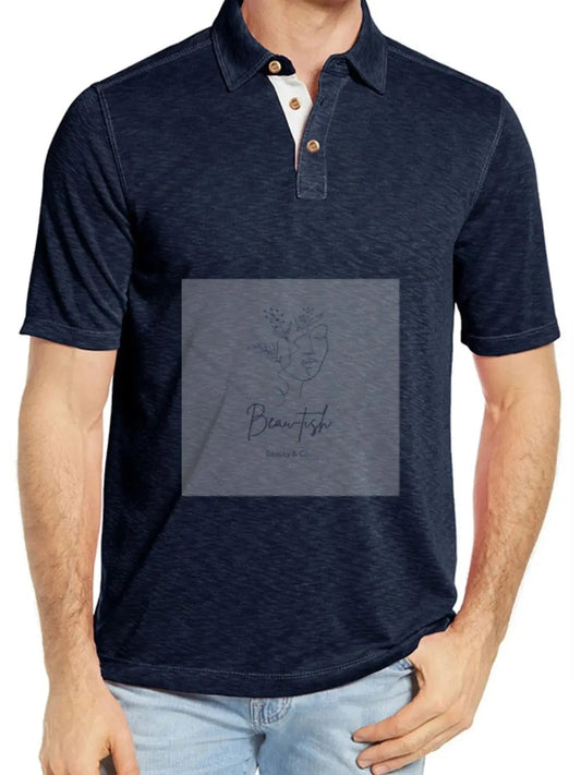 Men's Classic Heathered Polo Shirt with Contrast Buttons