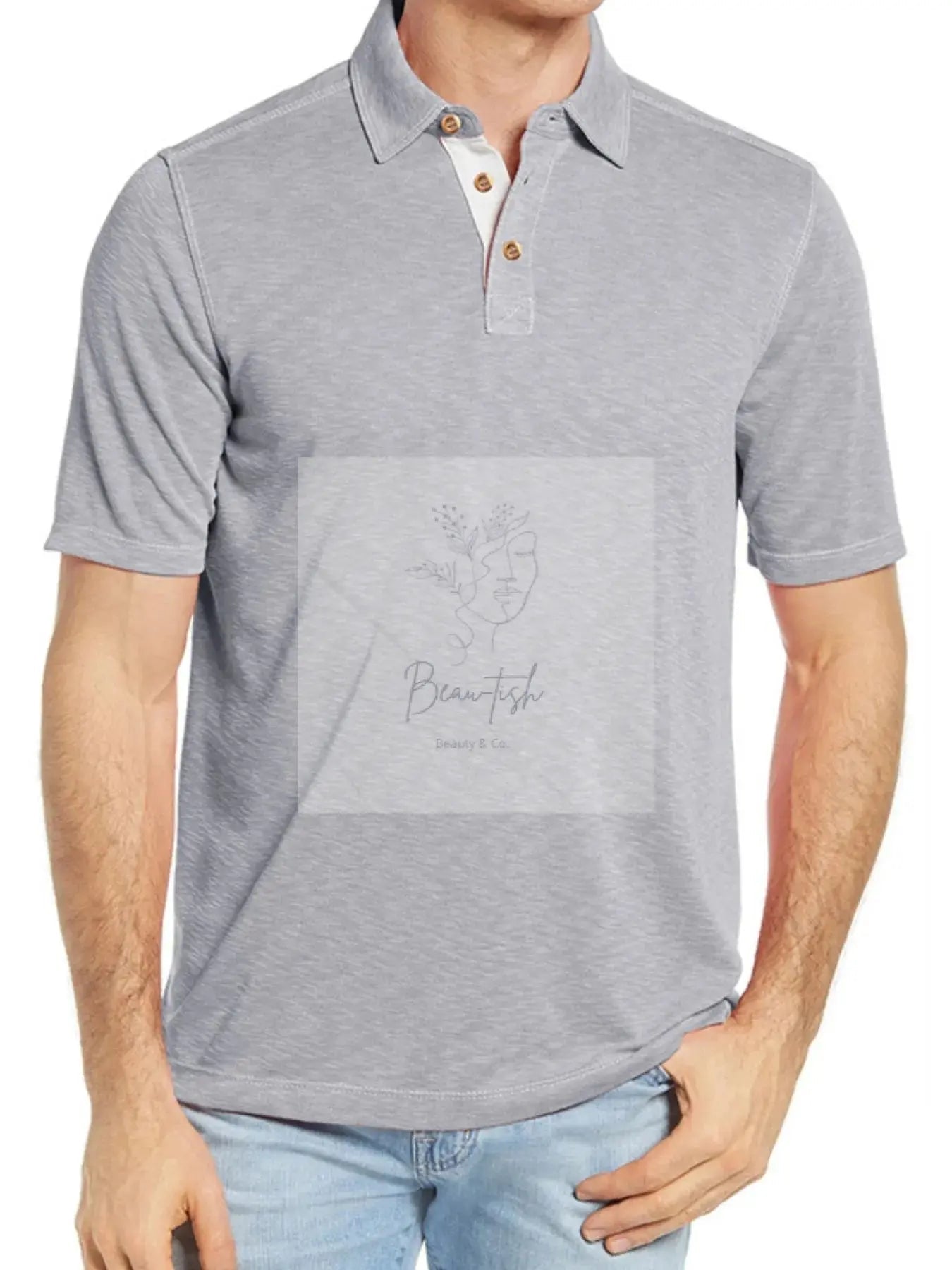 Men's Classic Heathered Polo Shirt with Contrast Buttons