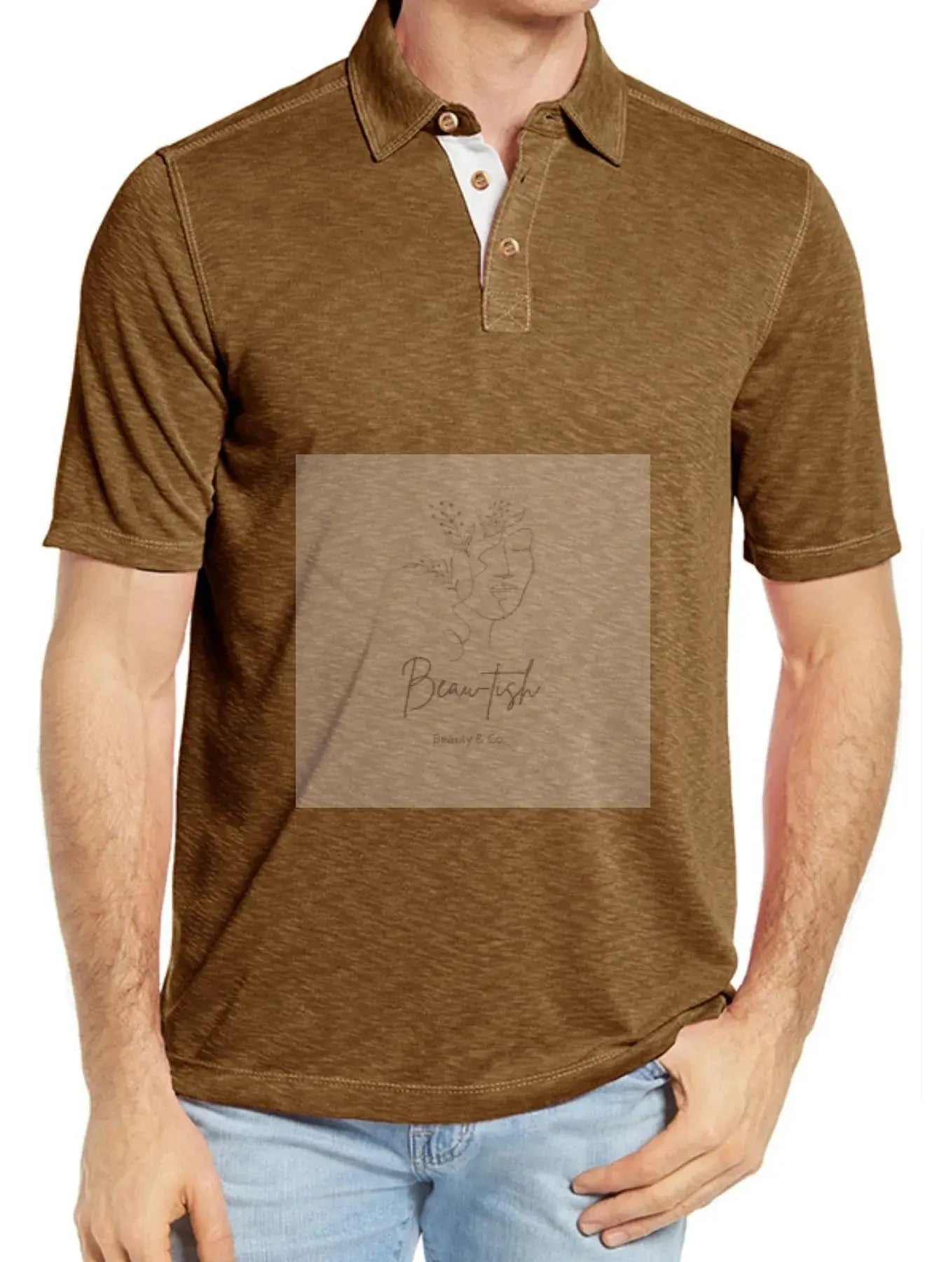 Men's Classic Heathered Polo Shirt with Contrast Buttons