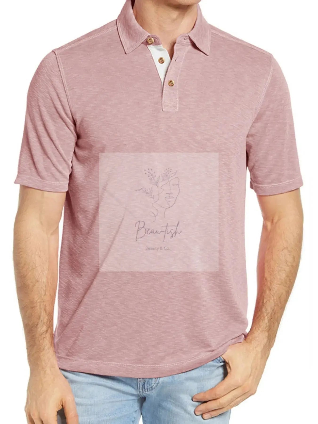 Men's Classic Heathered Polo Shirt with Contrast Buttons
