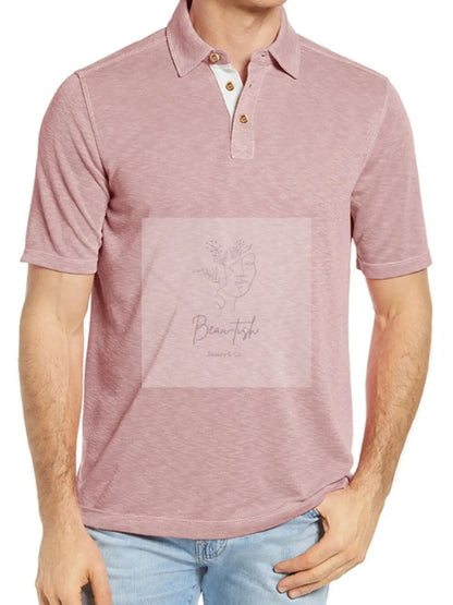 Men's Classic Heathered Polo Shirt with Contrast Buttons