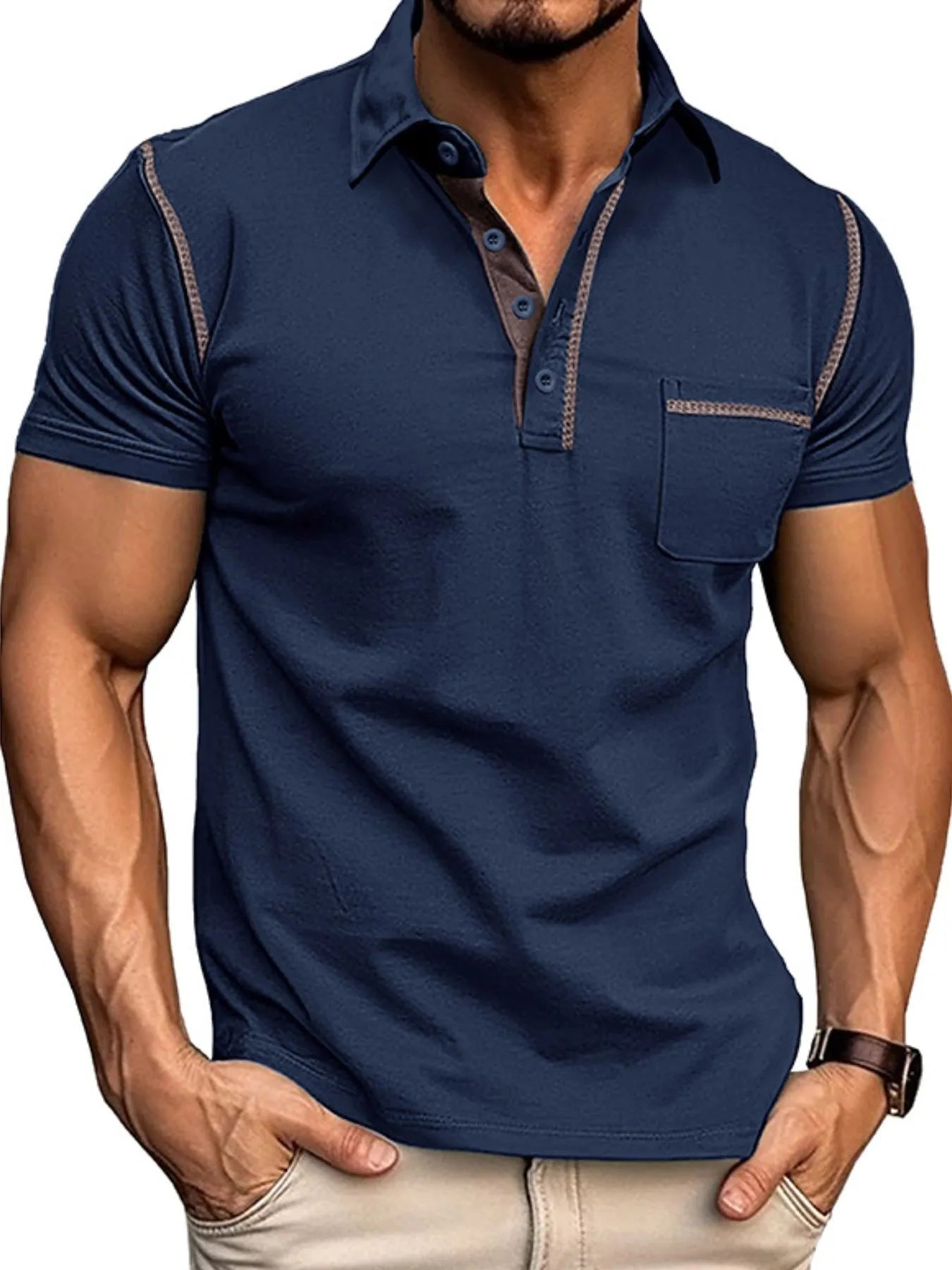 Men's Classic Polo Shirt with Contrast Stitching
