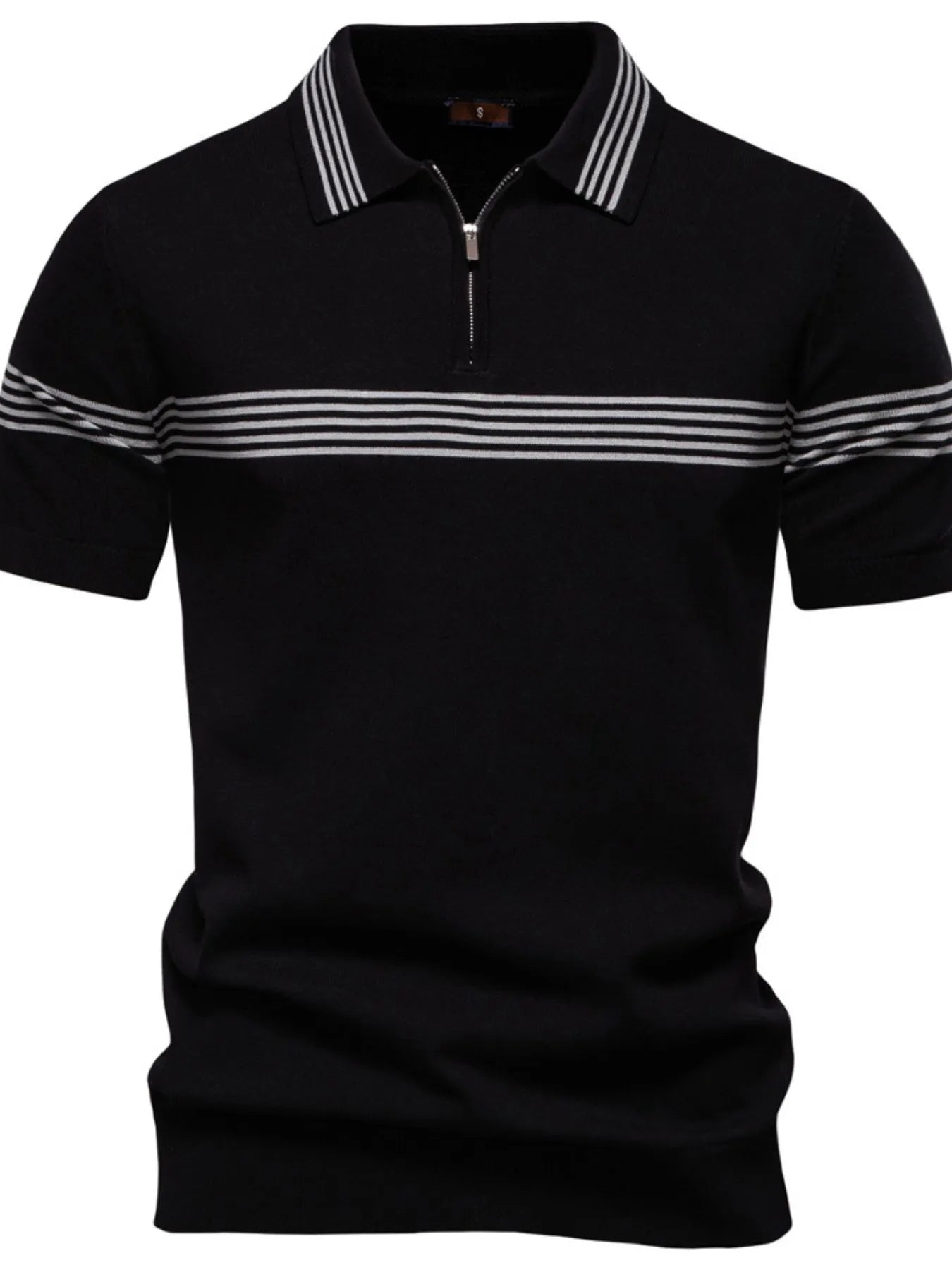 Men's Classic Striped Zip Collar Polo Shirt
