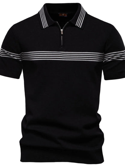 Men's Classic Striped Zip Collar Polo Shirt