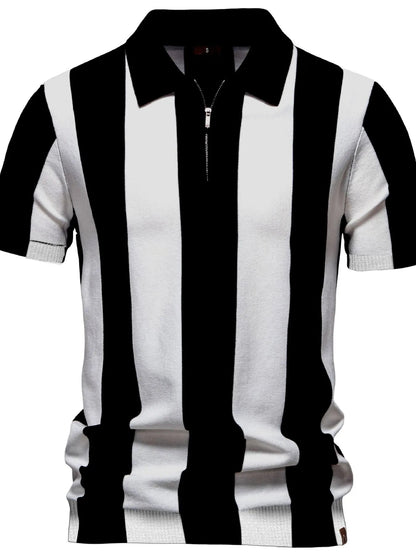 Men's Classic Striped Zip Collar Polo Shirt