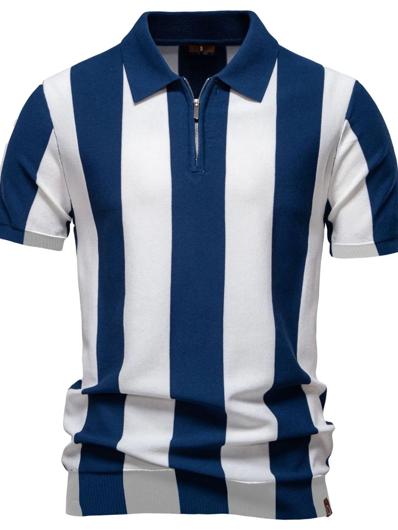 Men's Classic Striped Zip Collar Polo Shirt