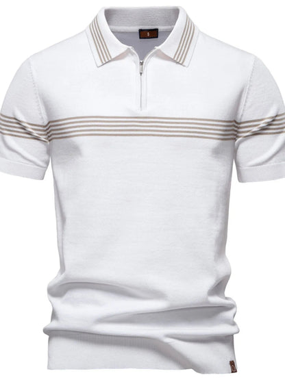 Men's Classic Striped Zip Collar Polo Shirt