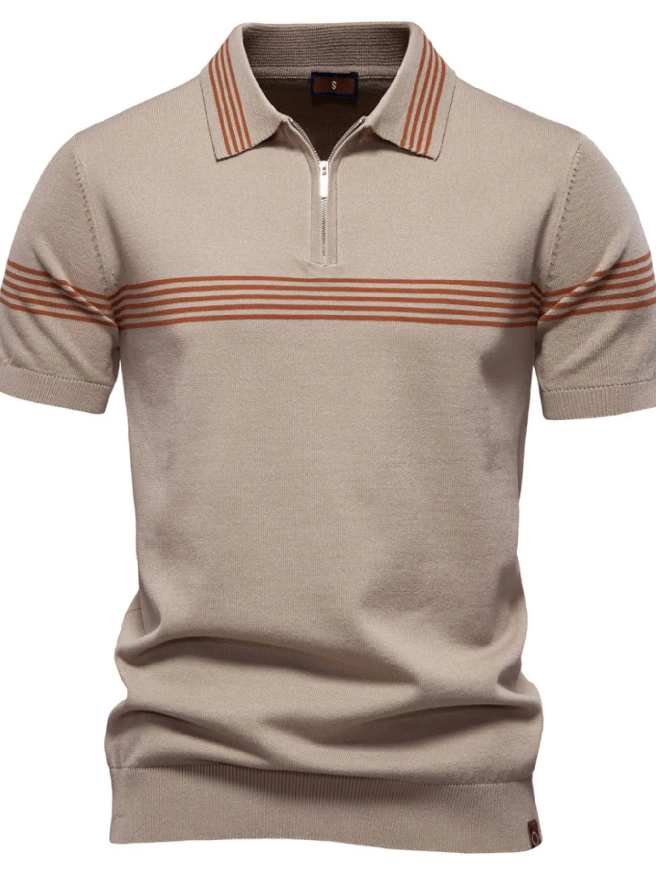 Men's Classic Striped Zip Collar Polo Shirt
