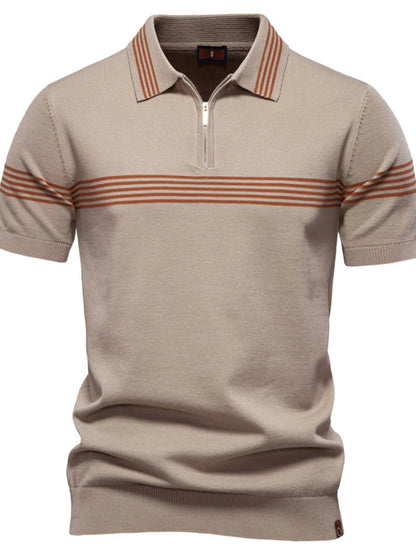 Men's Classic Striped Zip Collar Polo Shirt