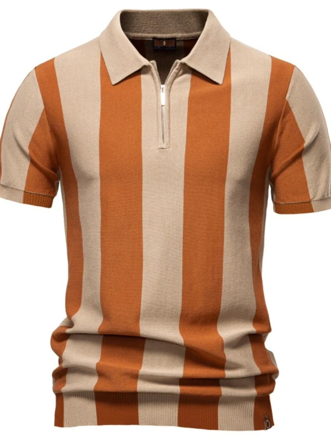 Men's Classic Striped Zip Collar Polo Shirt