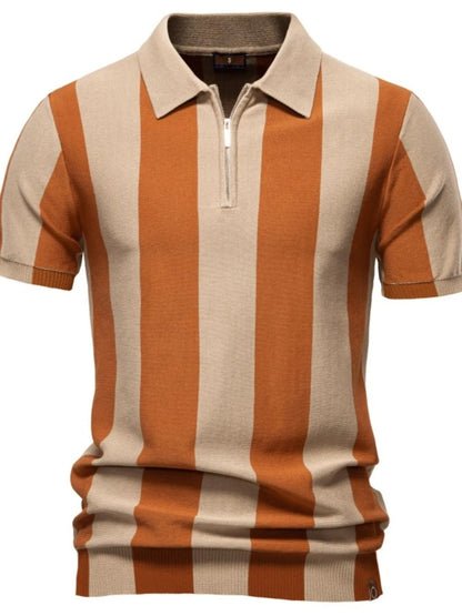 Men's Classic Striped Zip Collar Polo Shirt