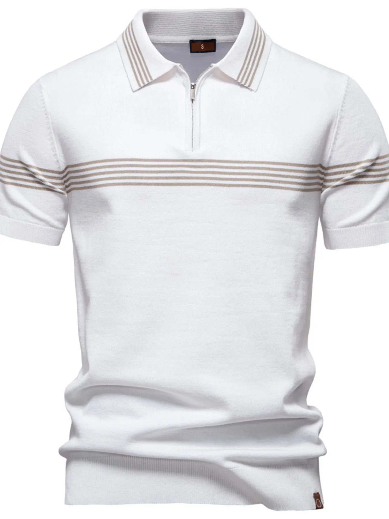 Men's Classic Striped Zip Collar Polo Shirt