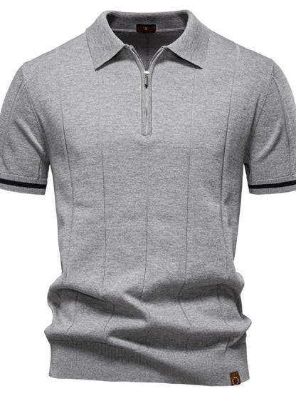 Men's Classic Zip-Neck Knitted Polo Shirt