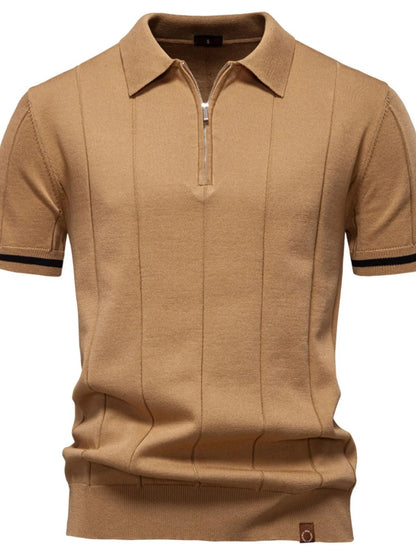 Men's Classic Zip-Neck Knitted Polo Shirt