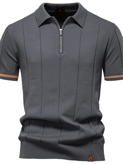 Men's Classic Zip-Neck Knitted Polo Shirt