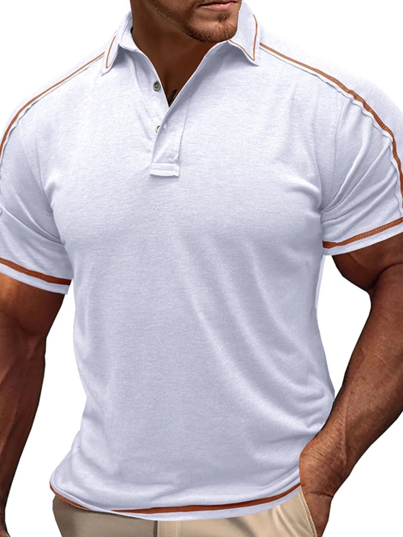Men's Collared Neck Polo Shirt with Contrast Piping