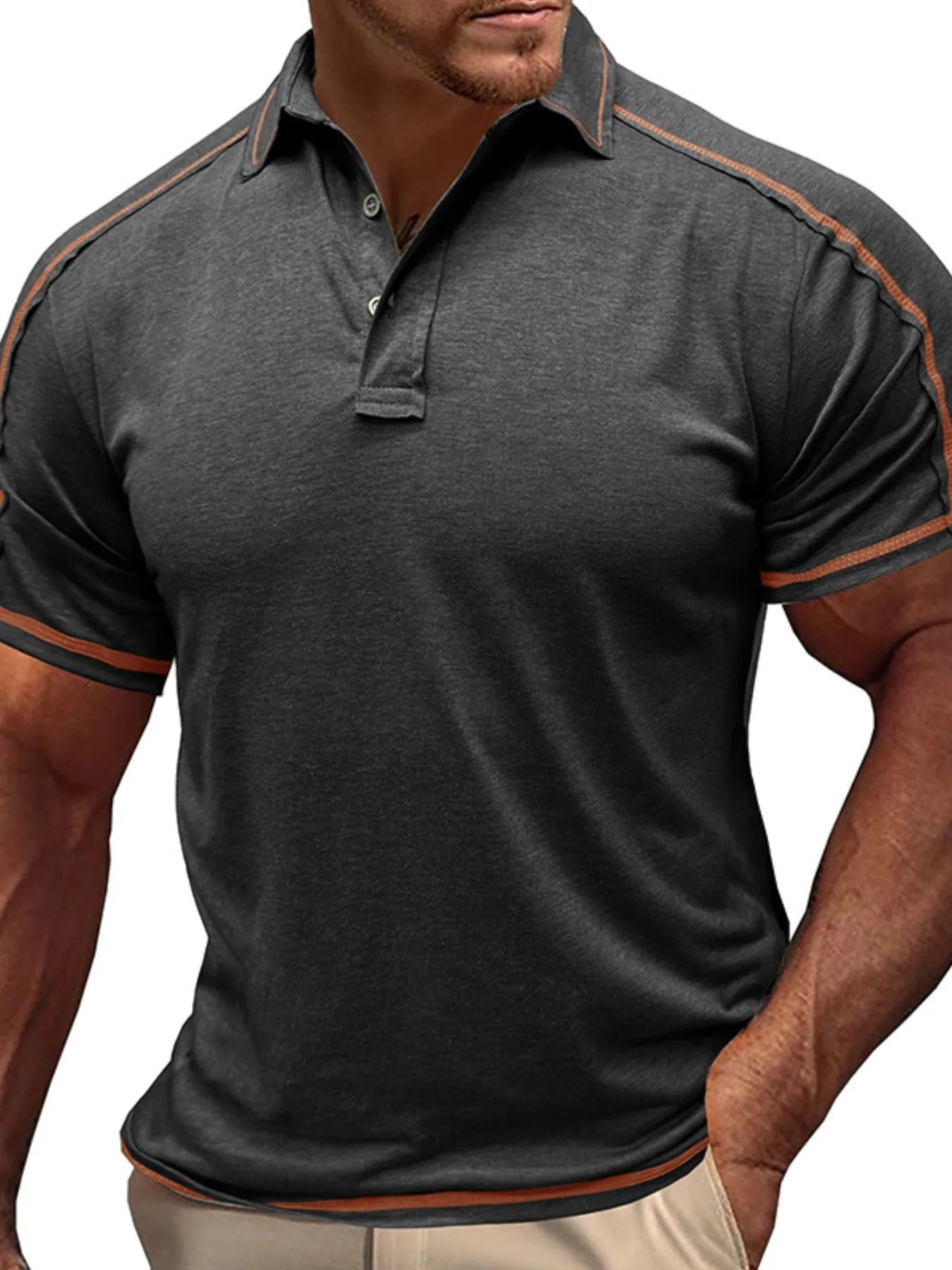 Men's Collared Neck Polo Shirt with Contrast Piping