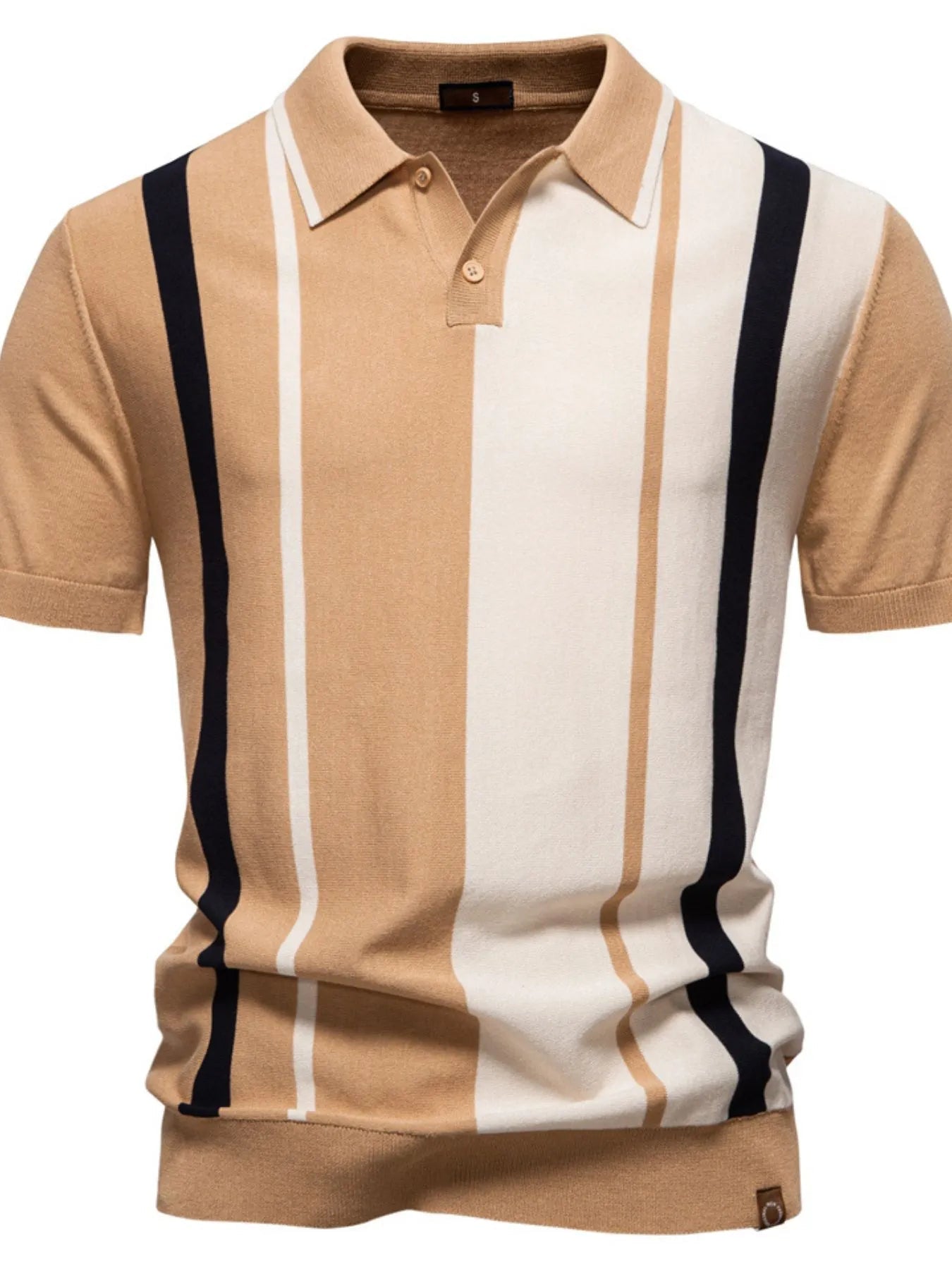 Men's Color Block Striped Knit Polo Shirt