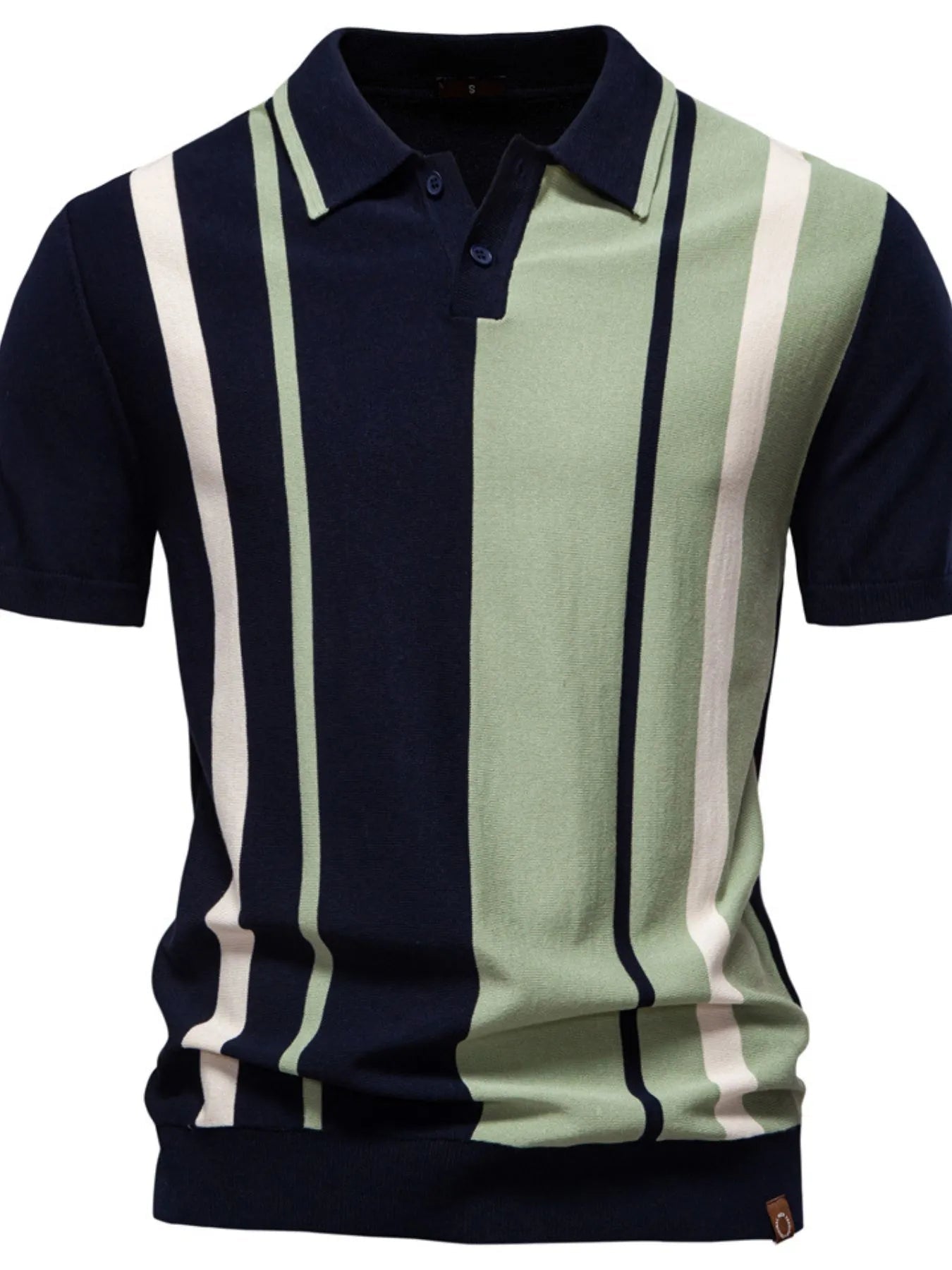Men's Color Block Striped Knit Polo Shirt