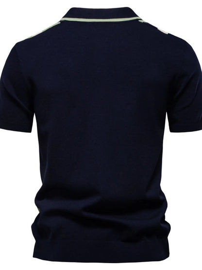 Men's Color Block Striped Knit Polo Shirt