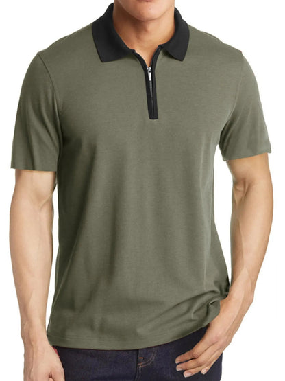 Men's Contrast Collar Quarter - Zip Polo Shirt
