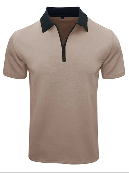 Men's Contrast Collar Quarter - Zip Polo Shirt