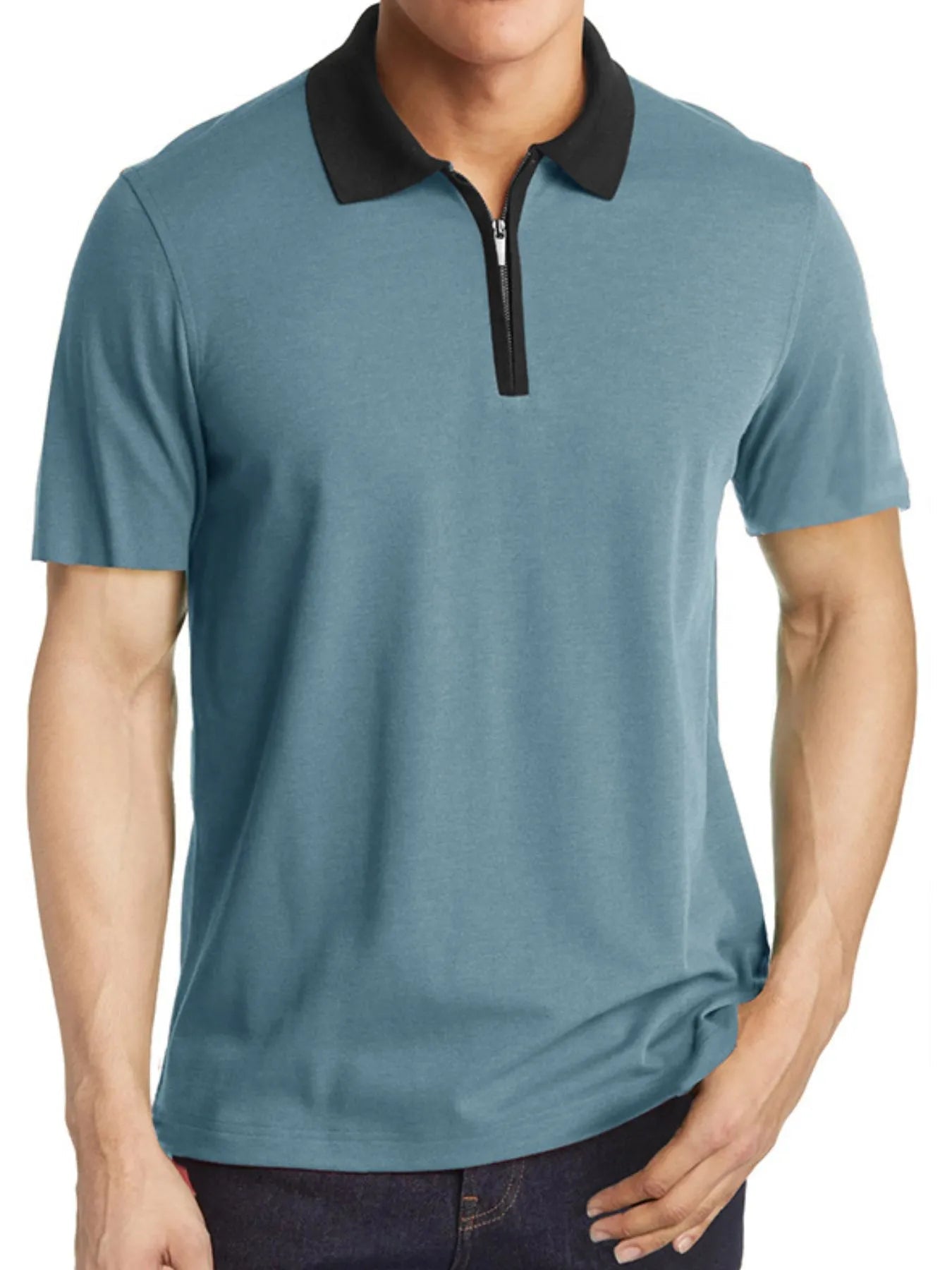 Men's Contrast Collar Quarter - Zip Polo Shirt