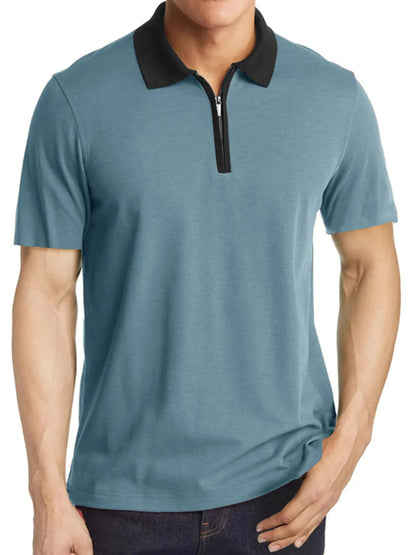 Men's Contrast Collar Quarter - Zip Polo Shirt