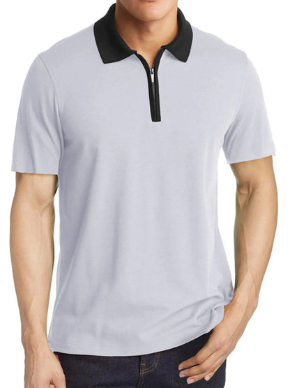 Men's Contrast Collar Quarter - Zip Polo Shirt