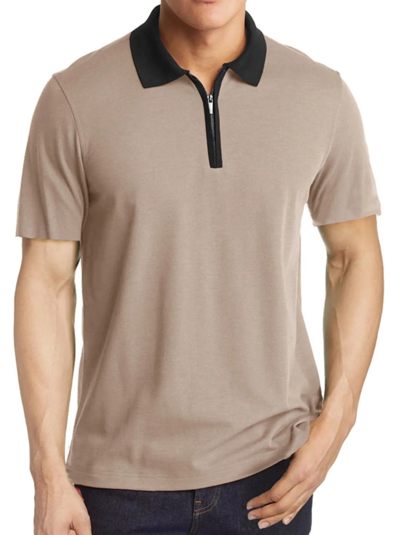 Men's Contrast Collar Quarter - Zip Polo Shirt