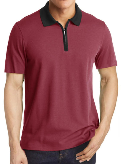 Men's Contrast Collar Quarter - Zip Polo Shirt