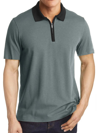 Men's Contrast Collar Quarter - Zip Polo Shirt