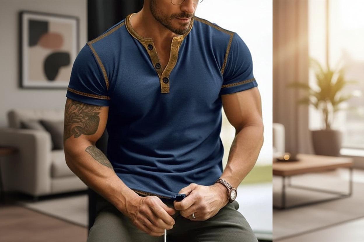 Men's Full Size Button Detail Short Sleeve T-Shirt Plus Size