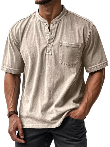 Men's Full Size Button Detail Short Sleeve Top Plus Size