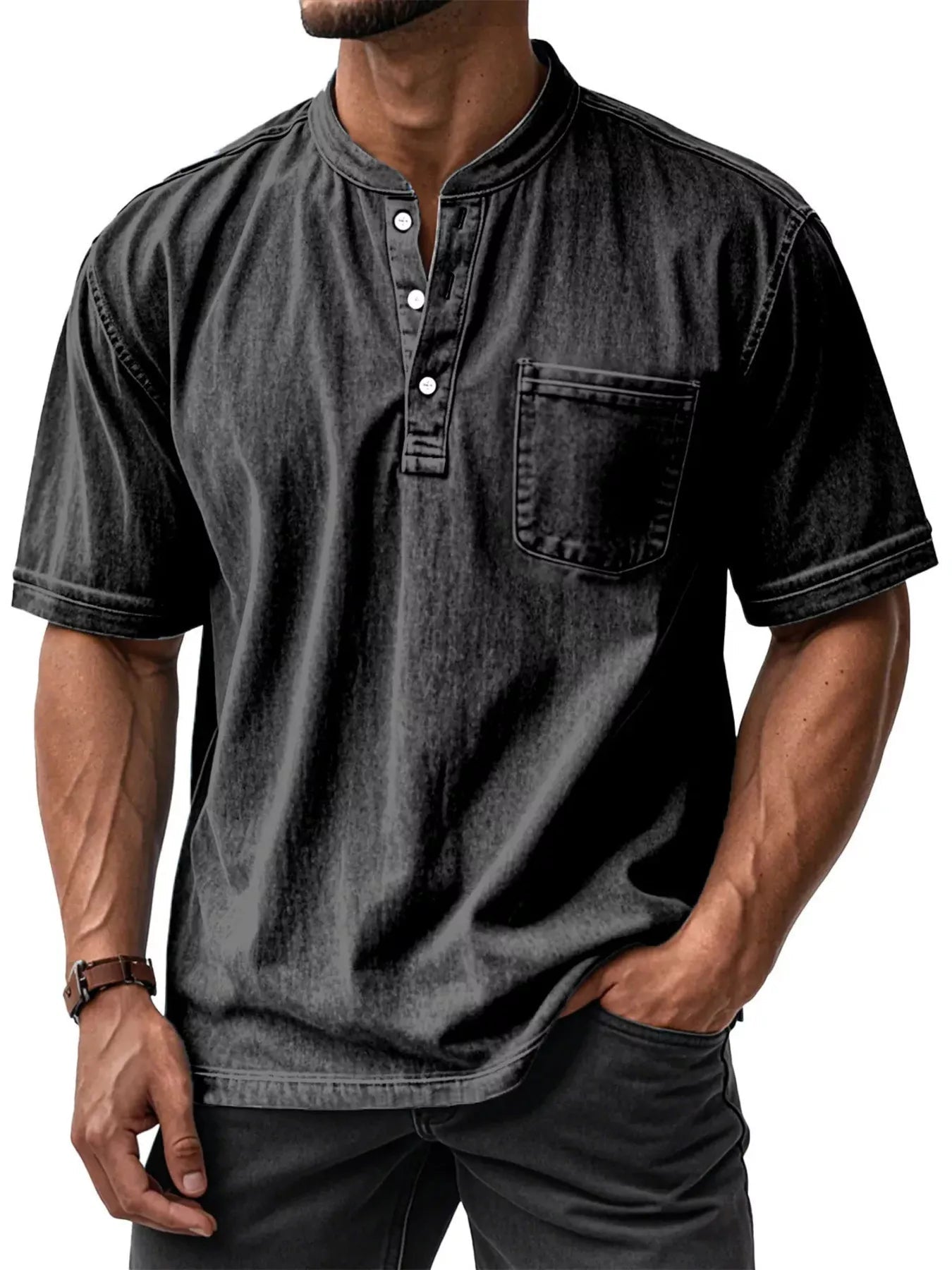 Men's Full Size Button Detail Short Sleeve Top Plus Size