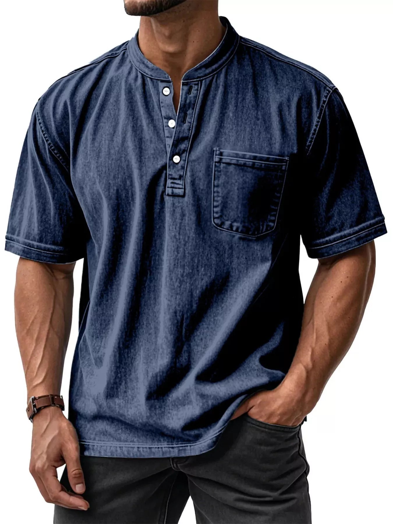Men's Full Size Button Detail Short Sleeve Top Plus Size