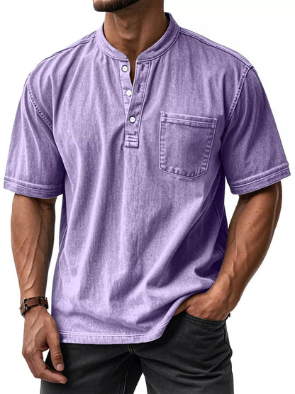 Men's Full Size Button Detail Short Sleeve Top Plus Size