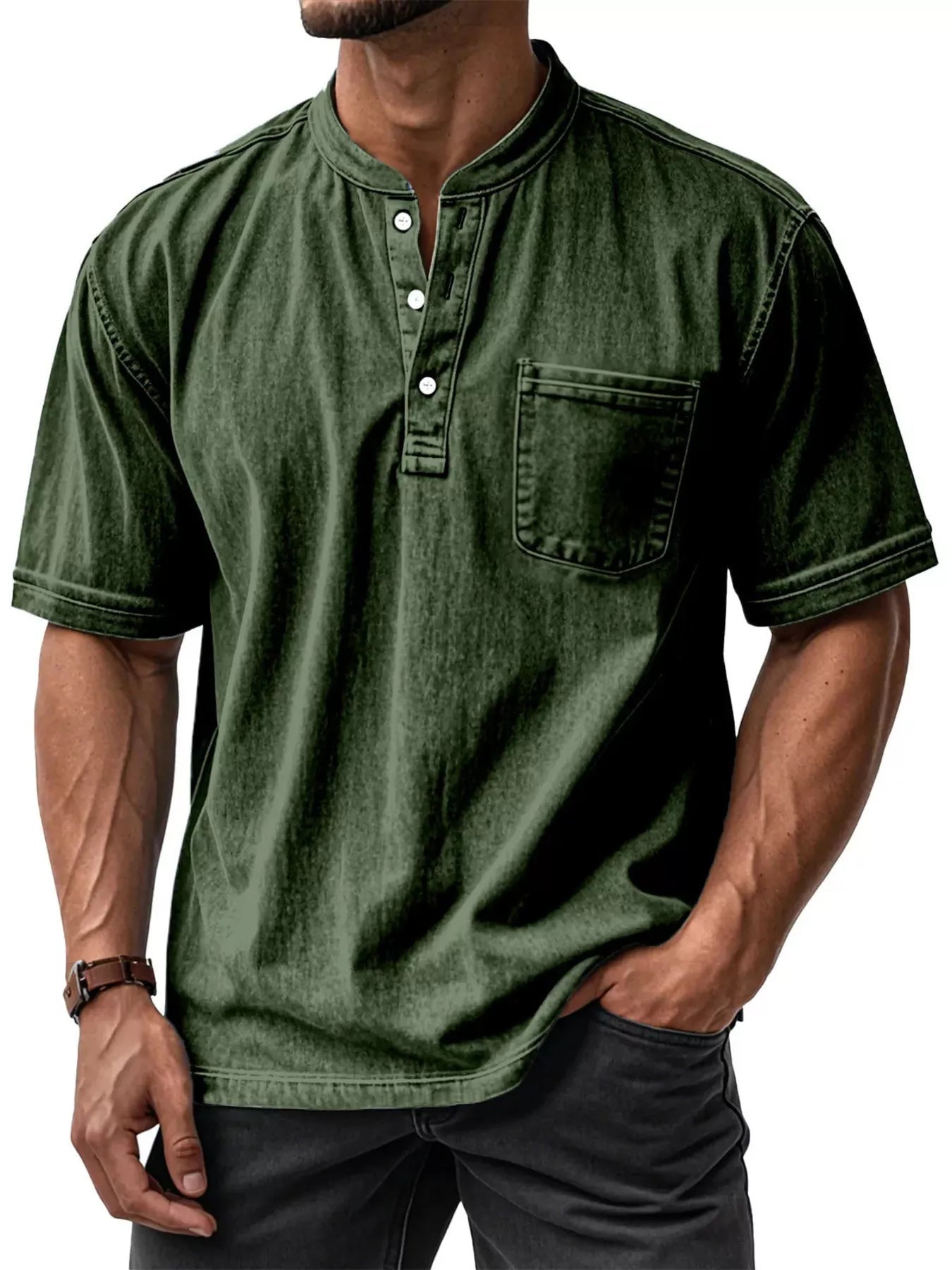 Men's Full Size Button Detail Short Sleeve Top Plus Size