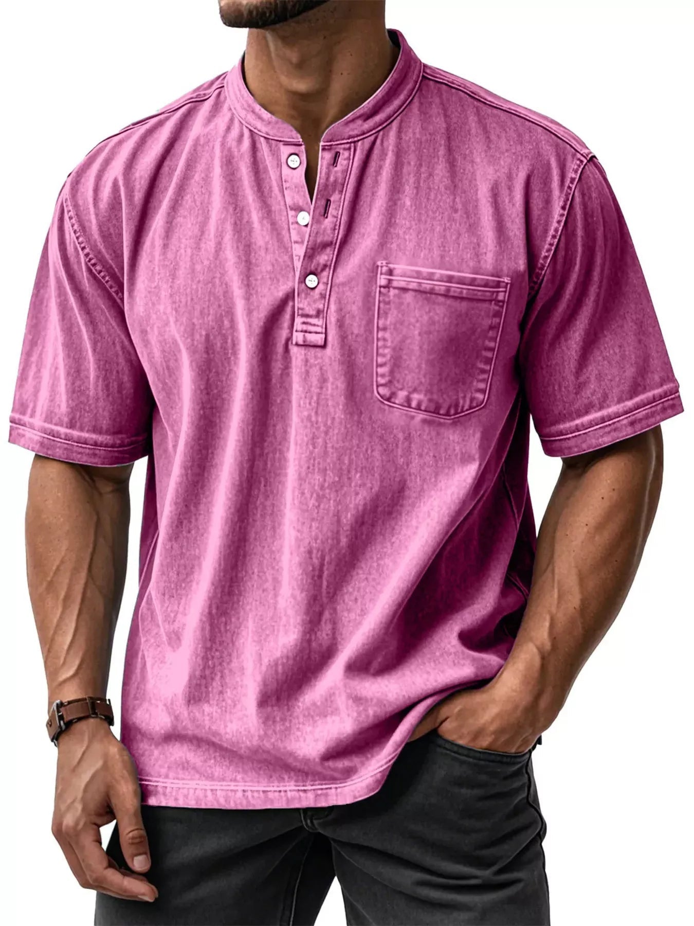 Men's Full Size Button Detail Short Sleeve Top Plus Size